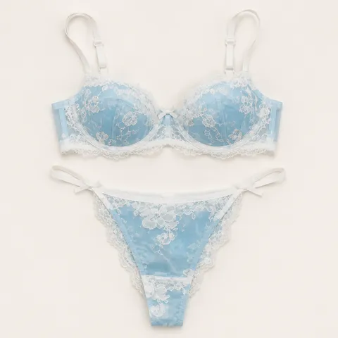 Conjunto Encaje Floral Celeste