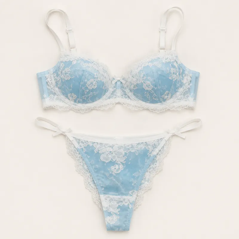 Conjunto Encaje Floral Celeste